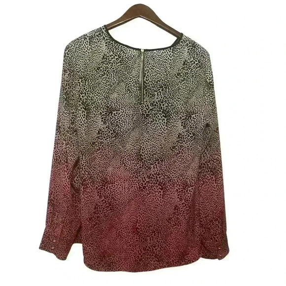Vince Camuto Scoop Neck Blouse Long Sleeve Ombre Leopard Multi Women's Size M - Picture 2 of 9